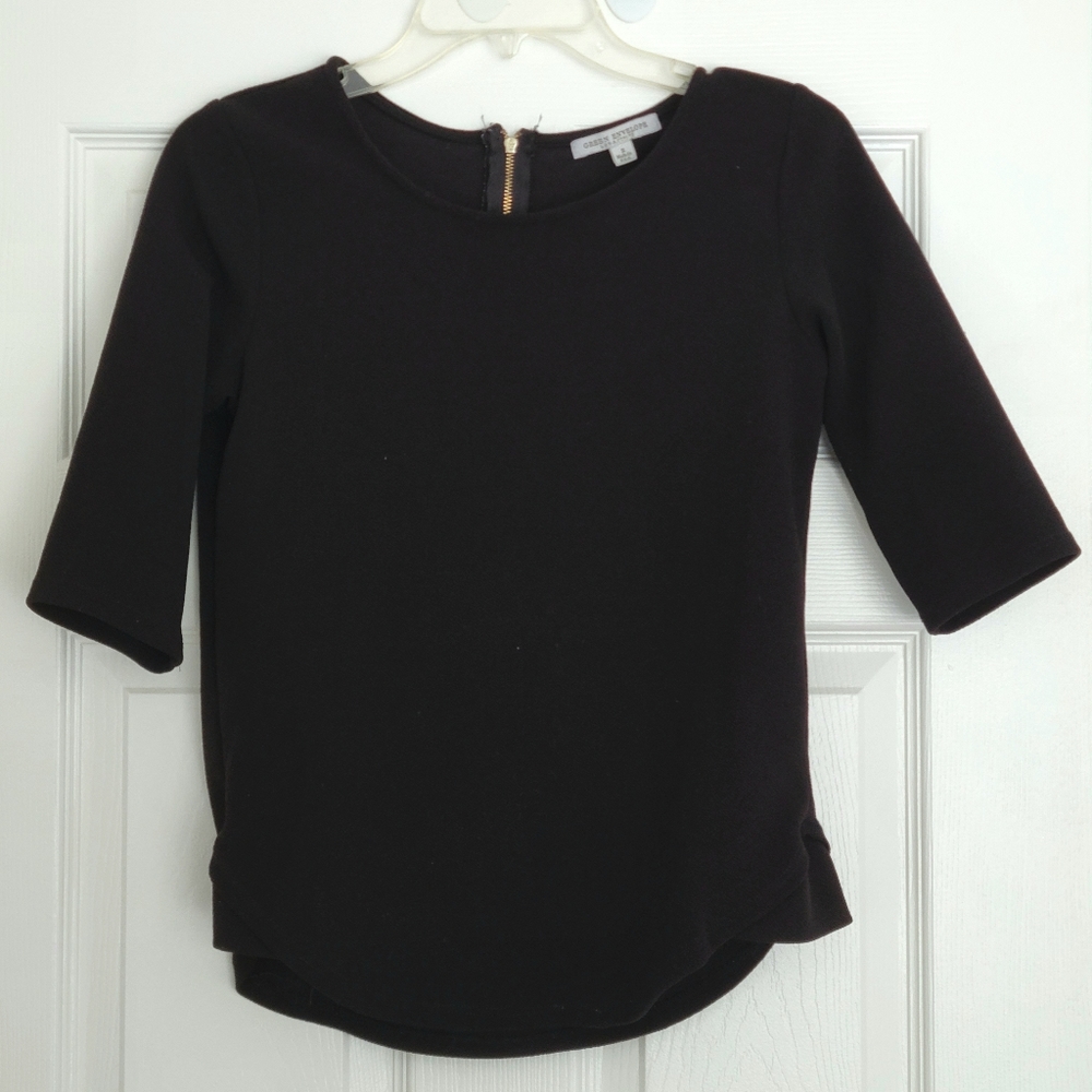 Green Envelope Shirt Half Sleeve Curved Hem Back Zip Black S
